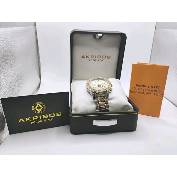 Akribos XXIV Watch AK766TTG Encrusted Lady's Watch With Case And Papers - Picture 1 of 16